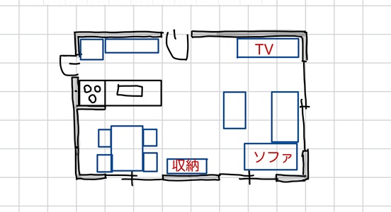横長リビングダイニングの家具配置案